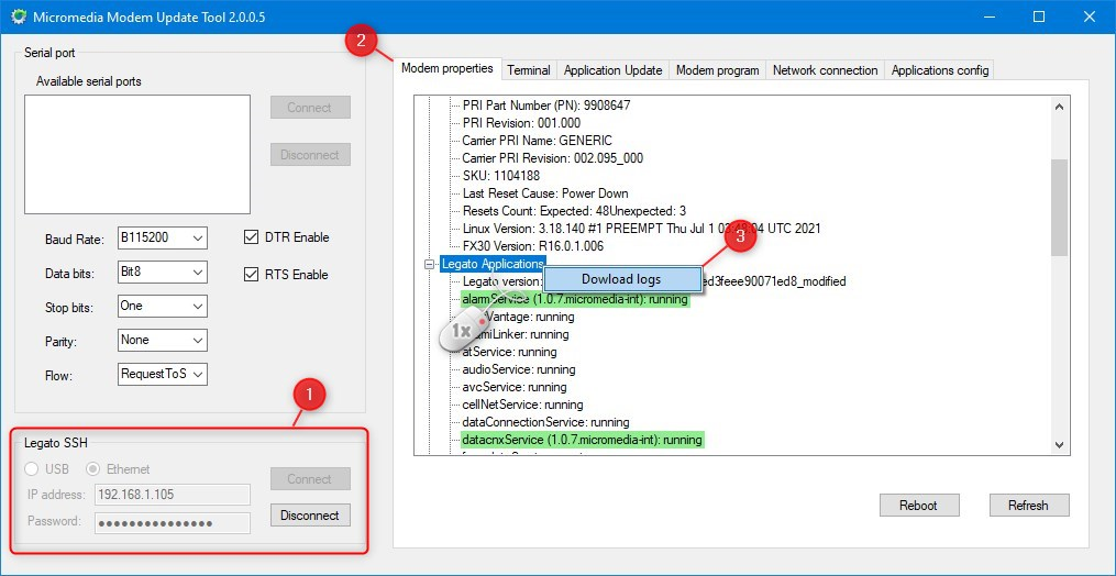 FX30 modem: Retrieving application logs – Micromedia International Support